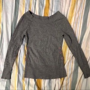 G by Guess Scoop Neck Sweater with Button Detail - Grey